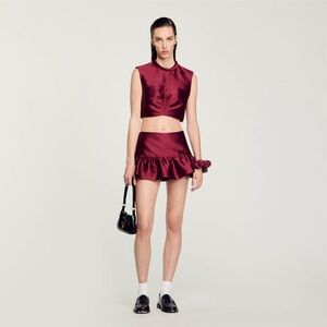 NWT Sandro Paris Satin Crop Top Bordeaux Red Maroon Wine 1 S 36 $245
